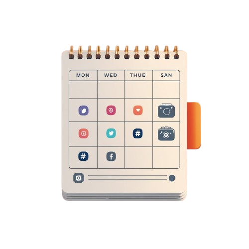 Small spiral-bound notebook with social media icons on a white background